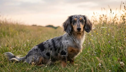 Teckel bleu merle poil long 