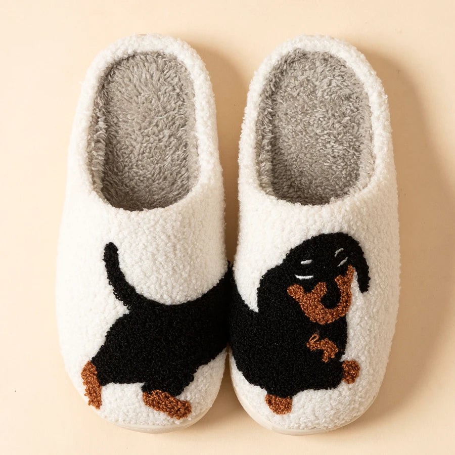 Chaussons Teckel blancs motif tête de chien